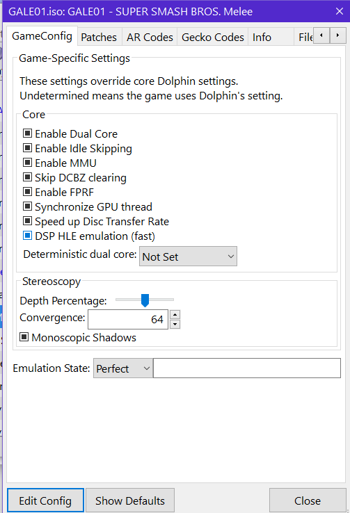 dolphin emulator super smash bros brawl settings